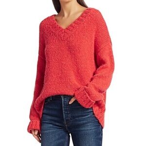 RE/DONE 90’s V Neck Wool Blend Red Orange Sweater sz XS